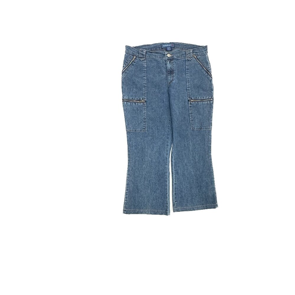 Adolfo Crop Bootcut Zipper Pockets Women's‎ size 12 Dark Wash Blue Denim Jeans